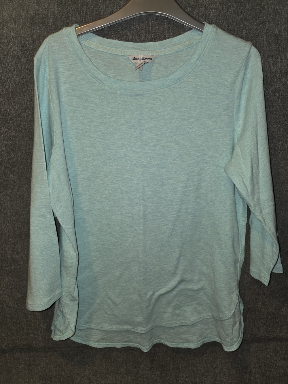 Tommy Bahama 3/4 Sleeve Light Aqua Tops Size Large PTP 23 In